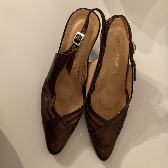 Vintage Italian Bronze Leather Slingback Linea Verde Shoes, Sz 5 - Picture 3 of 8